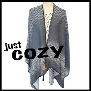 NWT Just Cozy Grey/Silver Chevron Poncho Scarf